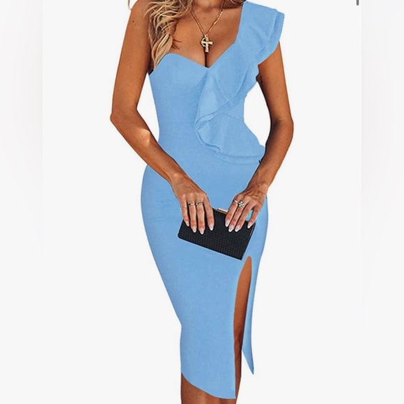 UONBOX Women's One Shoulder Sleeveless Knee Length Dress - Picture 1 of 2